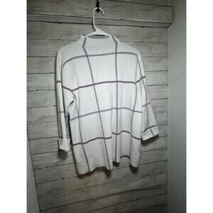 Tahari Women's White Windowpane Plaid Mock Neck Long Sleeve Sweater Top Size L